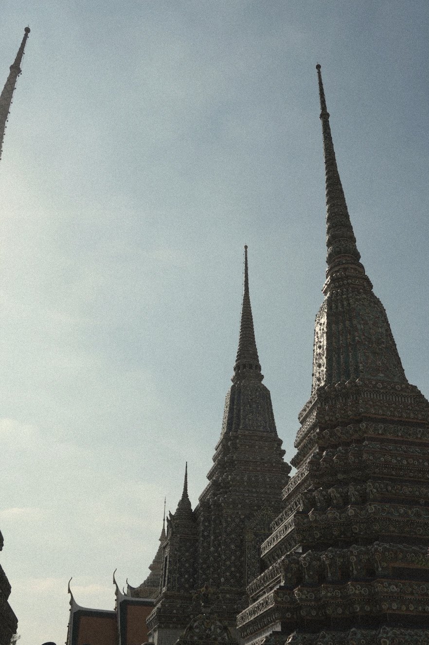 Temple spires against a clear sky