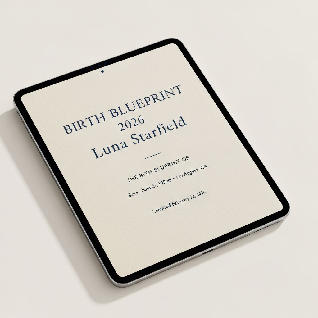 Birth Blueprint PDF sample showing Luna Starfield's personalized report